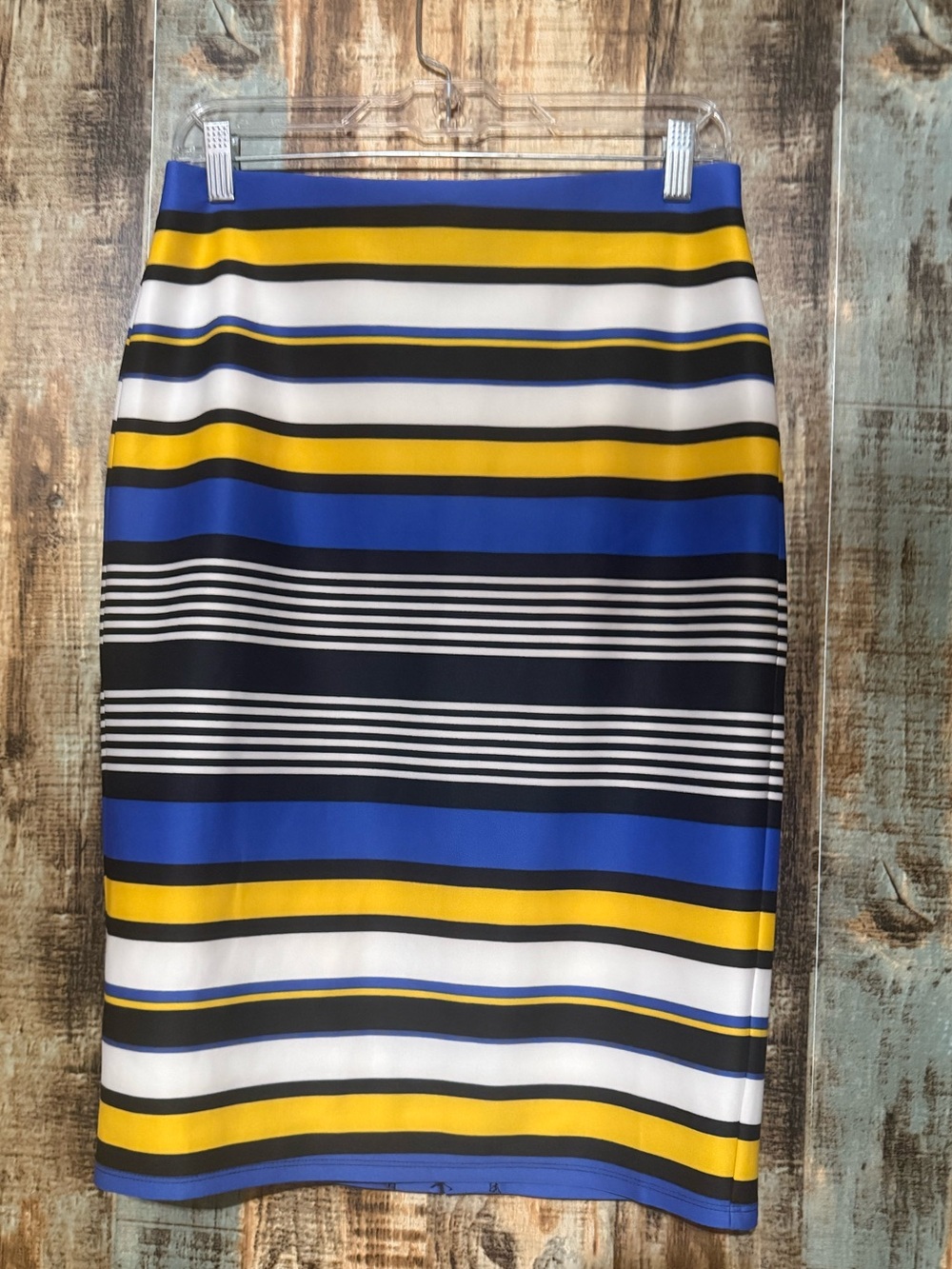 New York & Company Blue, Yellow & White Striped Pencil Skirt